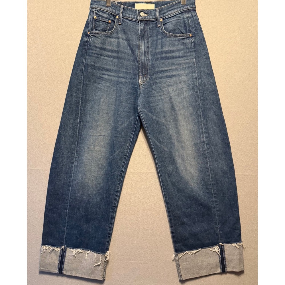 Mother Superior The Half-Pipe Ankle Cuff Fray Jeans Blue Wide Leg Women Size 28